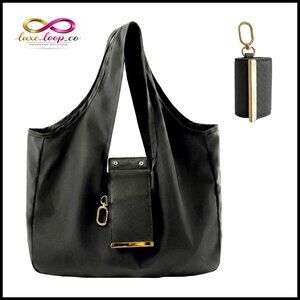 Foldable Vegan Leather Tote Keychain Bag, Expandable Mini Handbag for Daily Use